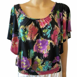 Heart Soul Artsy Abstract Floral Beach Summer Vacation Casual Top Blouse Women S